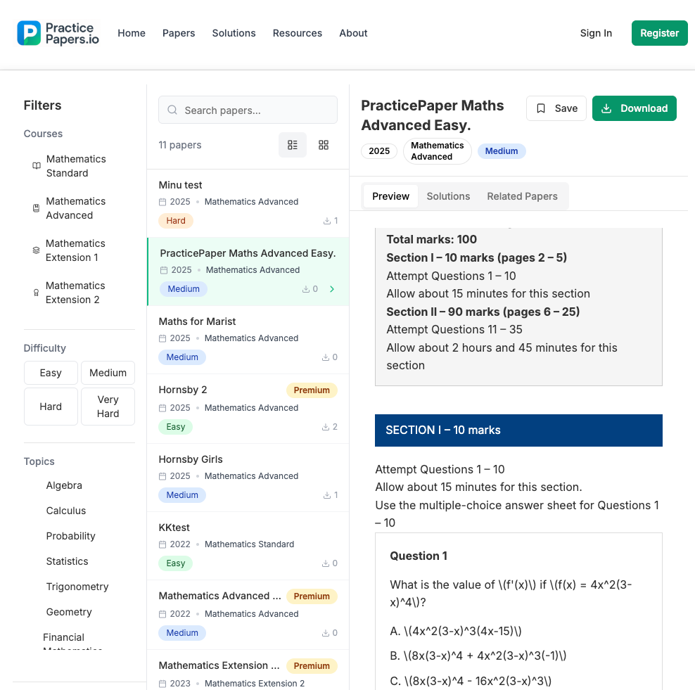 Student using HSC Math study materials on a tablet